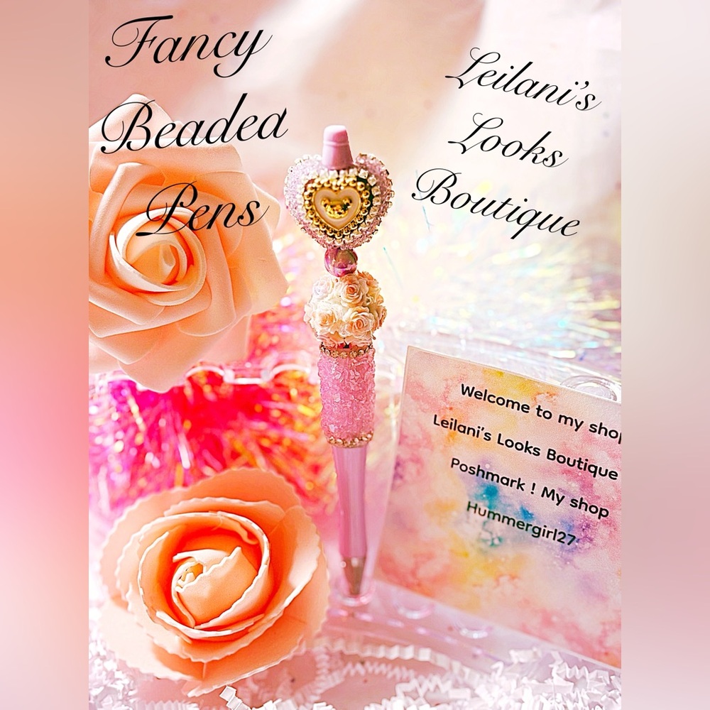 Fancy beaded pen/gifts/purple teddy bear heart/glittery/purple flower bead/